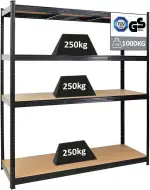 PROREGAL Schwerlastregal Taurus XL mit TÜV/GS Zertifizierung 180x160x60cm Gesamtlast 1000kg Schwa...