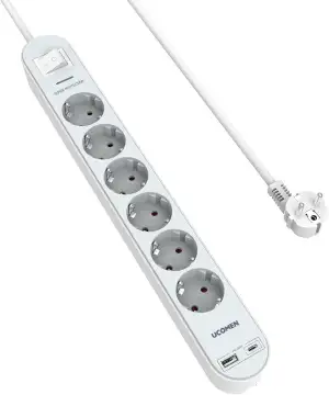Steckdosenleiste mit USB C und USB A 20W PD, TÜV GS geprüft, 6-Fach Mehrfachstec