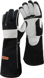 YESWELDER 40cm, 500℃ Schmiedeleder MIG Schweißerhandschuhe Größe 10, mit Kevlar Nähten hitze und ...