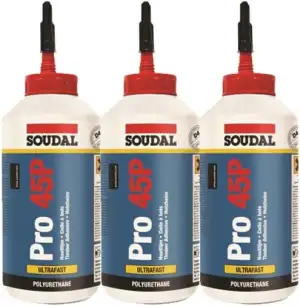 3x Soudal Holzleim Pro 45P PU-Leim wasserfest Polyurethanleim Leim D4 750ml