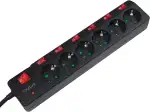 LogiLink LPS233 6-fach Steckdosenleiste (Schutzkontakt) - CEE 7/3, mit 6x Ein/Aus Schalter mit Üb...
