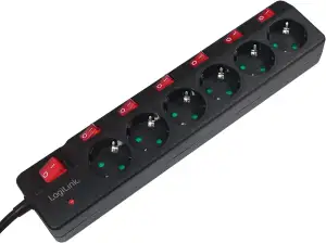 LogiLink LPS233 6-fach Steckdosenleiste (Schutzkontakt) - CEE 7/3, mit 6x Ein/Au
