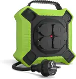 MutecPower Kabeltrommel 15m Outdoor IP44 mit 4 schutzkontaktsteckdosen, kabelrolle außen H05RR-F 3G1,5 Schwartz/Grün
