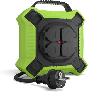 MutecPower Kabeltrommel 15m Outdoor IP44 mit 4 schutzkontaktsteckdosen, kabelrol
