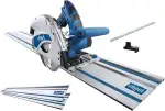 Scheppach Tauchsäge PL55 + 2x700mm Führungsschiene Tauch-Kreissäge Handkreissäge | 1200W Leistung | Schnitttiefe 55mm | Sägeblatt Ø160mm 24 Zähne | Schrägstellung mit Kippschutz für 0 bis 45° Schnitte
