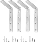 QWORK® Winkel Regal, 90 Grad Regalwinkel Edelstahl, 150x100x4mm, mit Befestigungsschrauben, 4 Stück