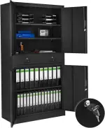 tectake® Aktenschrank, Mehrzweckschrank aus Stahl, Allzweckschrank, Aktenschrank abschließbar, 2 ...