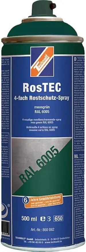 TECHNOLIT RosTEC 4-Fach Rostschutz RAL Spray 500 ml, Farbspray, Rostschutzspray,
