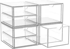 Schreibtisch-Organizer mit 6-Schubladen, 4er Stück Schubladenbox, Durchsichtige 