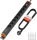 8 Fach Steckdosenleiste mit 2 USB-C PD20W, 8-Fach Mehrfachsteckdose mit Überspannungsschutz, 360°-Drehständer, Steckdosenleiste Wandmontage mit Schalter, Metallgehäuse, 1.8M Kabel, 16A/4000W, Schwarz