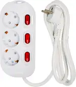 3-Fach Steckdosenleiste einzeln schaltbar 1,5m Kabel Farbe: weiß, für Wandmontage geeigtnet, 230V...