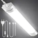 Feuchtraumleuchte LED mit Stecker 60CM 18W 1800LM, LED Röhre 4000K Wasserfest Flimmerfrei IP65, LED Werkstatt Deckenleuchte Lampe Tageslicht für Garage Keller Werkstatt Büro