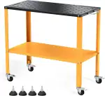 Mobiler Schweißtisch 91x46 cm, Tragkraft 544 kg, Werkbank Tischplatte für Schwarzer Oxidbeschichtung, 4 Feststellbare Rollen & Werkzeugschlitzen, 94 Befestigungslöcher, Stabil & Flexibel für Werkstatt