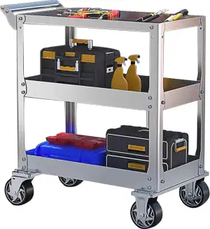 Edelstahl Rollwagen Werkstatt, 3-Etagen Rollbar Montagewagen mit 500kg Tragkraft