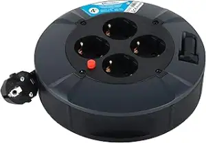 Electraline 49076, Kabeltrommel 4-Fach 4M Kabel-IP20 Indoor/Kabelrolle mit 4 Sch