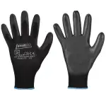 SC-Normteile | Arbeitshandschuhe, Schutzhandschuhe in Schwarz - Größe 7 (S) - (12 Paar) - PU/Polyester - Feinstrick - Montagehandschuhe - DARK Edition - CAT 2