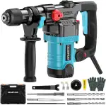 SDS-Plus Bohrhammer, 1500W, 7.4 Joule, 6-stufige Geschwindigkeitsregelung, 3 Funktionen, 1100 U/min, Sicherheitskupplung, Inkl. Bohrer, Flach- & Spitzmeißel, für Beton und Mauerwerk