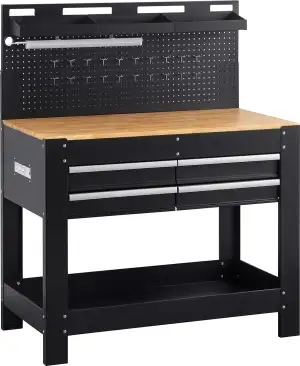 Meister Werkbank 1400 x 1140 x 610 mm - 200 kg Tragkraft - Vier Schubladen, Loch