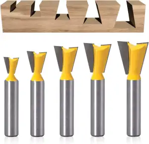 5 Stück Schwalbenschwanz Planfräser 8mm Schaft, Schwalbenschwanz Fräser Set, 1/4