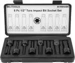 BILITOOLS 8-tlg. 1/2" Torx Kraft Schlag-Bit-Steckschlüssel-Satz (T30-T80), einteilige Cr-Mo Stahl...