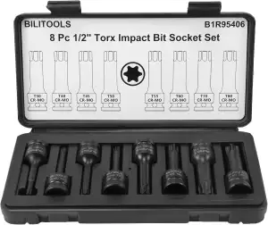 BILITOOLS 8-tlg. 1/2" Torx Kraft Schlag-Bit-Steckschlüssel-Satz (T30-T80), einte