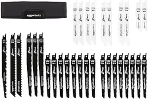 Amazon Basics Sägeblatt-Set für Säbelsägen, mit Aufbewahrungstasche, 32 Stück, S
