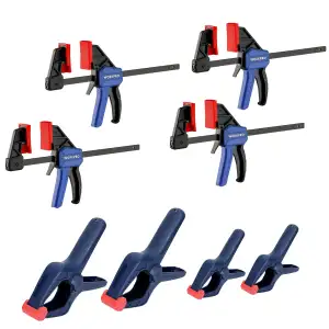 WORKPRO Mini Einhandzwinge und Federzwinge Set 8tlg. mit 4 Schraubzwingen(Spannw