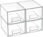 Vtopmart 4er-Set Kleine Stackable Storage Drawers, Acrylic Organiser with 32 Non-slip Mat, Aufbew...