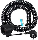 8M Spiralkabel Verlängerungskabel, 1.25M auf 8M dehnbar, 16A/230V, mit Schutzkontakt Stecker und ...