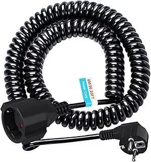 8M Spiralkabel Verlängerungskabel, 1.25M auf 8M dehnbar, 16A/230V, mit Schutzkon