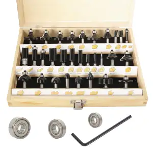 Sinoprotools 30 Stück Oberfräse Fräser Set HM, 8mm Schaft Oberfräser in Holzkoff