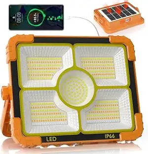 100W Baustrahler Akku Solar Arbeitsleuchte, 466 LED 5 Modi, 10000LM 12000mAh USB