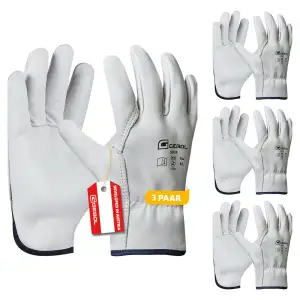 Gebol Driver, 3 Paar Arbeitshandschuhe für Damen und Herren aus 1,1 mm dickem P