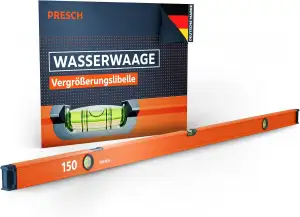 Presch Wasserwaage 150cm - Bruchfeste Weitwinkellibelle inkl. 2% Gefälle-Anzeige