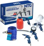 NTG Druckluft Werkzeug Zubehör Set 5 tlg. Kompressor | Spiralschlauch | Reifendruckpistole m. Man...