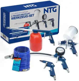 NTG Druckluft Werkzeug Zubehör Set 5 tlg. Kompressor | Spiralschlauch | Reifendr