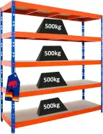 PROREGAL Profi Schwerlastregal Rhino EXTRA BREIT blau/orange HxBxT 200x200x60cm Fachlast 500kg 5X...
