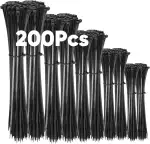 200 Stück Kabelbinder Schwarz Set,100/150/200/300 mm(je 50 Stück),Highwings Nylon Verschiedene Gr...