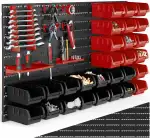 tectake® Kleinteilemagazin, flexibel erweiterbare Werkzeugwand, Lochwand Werkstatt mit 28 Stapelboxen, Sortierregal, Werkzeughalter Wand, Werkzeug Wandhalterung für Schrauben, Muttern - pro Stück