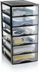 Hausfelder Schubladenbox A4 mit 6 Schubladen, Transparente Kunststoff Schubladenbox für Schreibti...