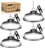 4 Stück UFO 150W LED Werkstattlampe Dimmbare 90W/120W/150W LED Hallenstrahler High Bay Light 2550...