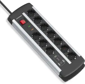 10-Fach Steckdosenleiste mit USB-C/A 20W PD, Überspannungsschutz Schalter Wandmo