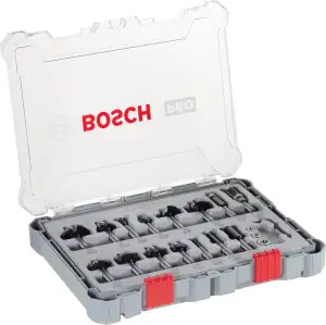 Bosch 15x PRO Fräser-Set gemischt (für Weichholz, Hartholz, Ø 13/16/13/35/25/16/
