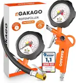 Gakago Reifenfüller - Präziser Reifendruckfüller mit hochwertigem 0-12 bar Druckluft Manometer - ...