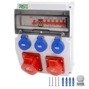 BAUSTROMVERTEILER WANDVERTEILER KOMPLETT VERDRAHTET 32A 16A 230V MIT CEE DOSE ZÄ