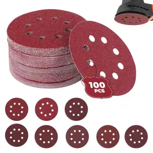 100 Stück Schleifpapier 125mm Klett, Schleifscheiben 8 Loch,P40/P60/P80/P120/P18