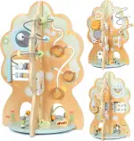 mamabrum 10-in-1 Aktivitätsbaum aus Holz - Montessori Lernspielzeug mit Motorikschleifen, Zahnrädern, Spiegel & Uhr - Motorikspielzeug für Kinder ab 12 Monaten