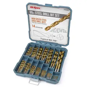 Hi-Spec 99 tlg. HSS Spiralbohrer Set in 14 Größen von 1mm bis 10mm für Holz, Met