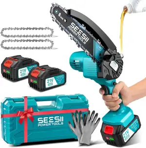 SEESII Mini Kettensäge mit Akku 8000mAh 6 Zoll, Akku Kettensäge mit Automatische