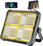 100W LED Baustrahler Akku mit Solar, 10000LM wiederaufladbare Arbeitsleuchte mit 12000mAh Akku, 4...